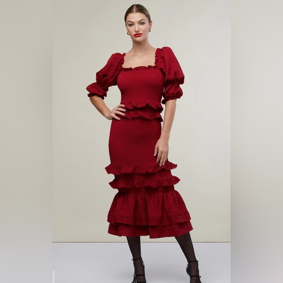 Rachel Parcell Dresses & Skirts - RACHEL PARCELL jaquard smocked midi dress red color size s and m